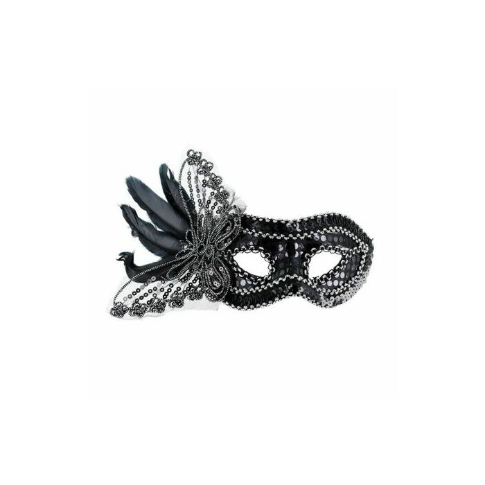 Mascara veneciana acabado negro plumas
