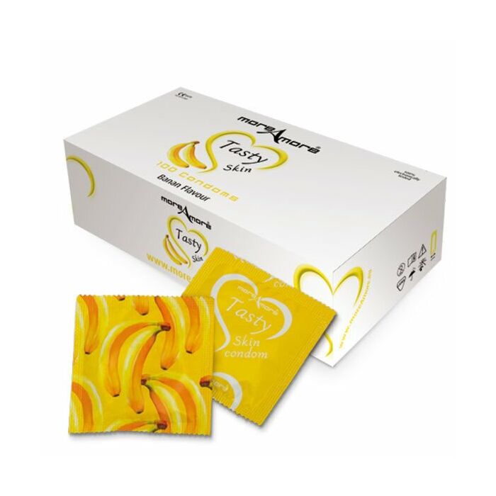 Moreamore condones  sabor platano (caja 100 unid)