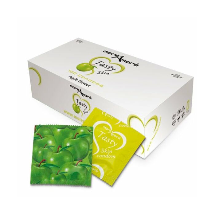 Moreamore condones  sabor manzana (caja 100 unid)