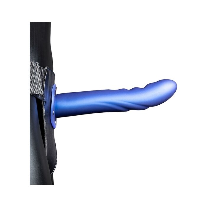 Ouch - Arnés Strap-On Curvo Texturizado - Azul Metalizado