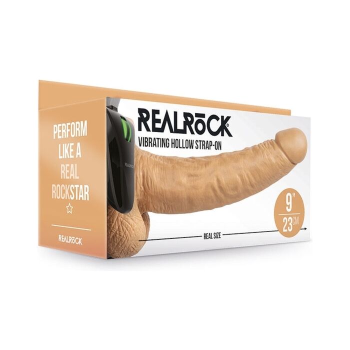 Realrock-Strap-On Hueco Vibratorio con Testículos - 9''/ 23 cm