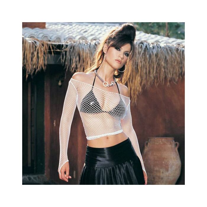 Leg avenue camiseta de manga larga de red industrial blanca