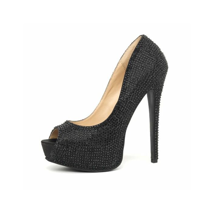 Leg avenue glamour peep toe pump negro satinado con strass