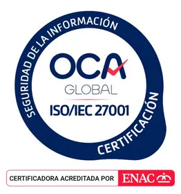 Marca de certificación de OCA para ISO/IEC 27001, acreditada por ENAC